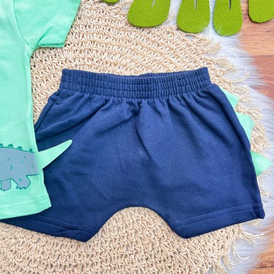 Conj. Camiseta Super Crocodilo e Bermuda - Verde e Marinho